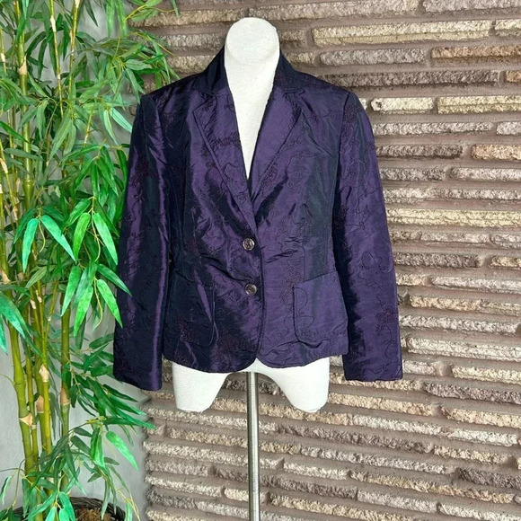Canda Collection at C & A Purple Embroidered Blazer Jacket Size Large - Picture 1 of 8
